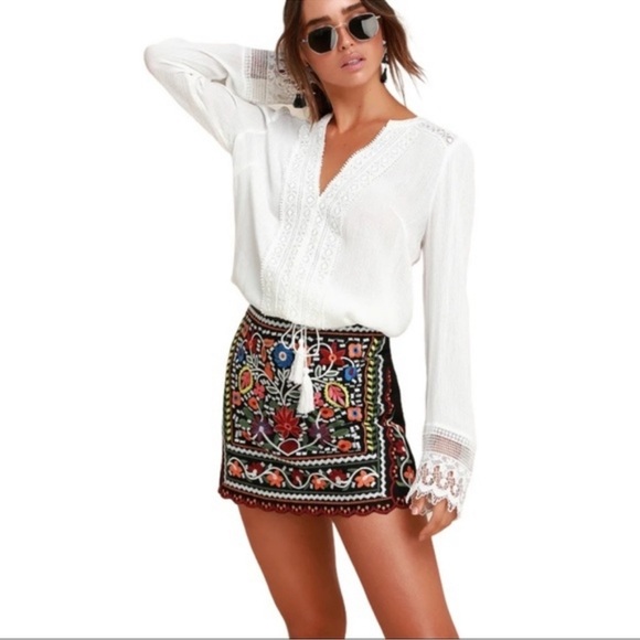 Lulus Black Embroidered Mini Skirt - Picture 2 of 16